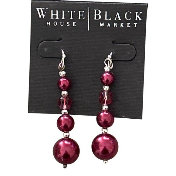 WHBM Set Of 2 Dangle Earrings Red & Clear Beads Silver Accents - Picture 3 of 6